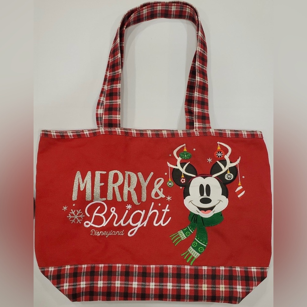 Disney Parks Disneyland “Merry & Bright” Mickey Mouse Large Tote Bag, EUC. - Picture 1 of 3